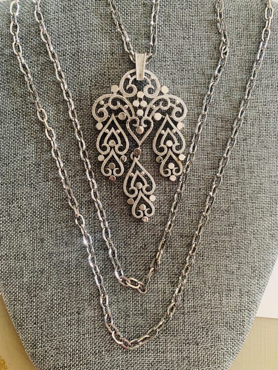 Trifari Triple Chain Pendant Necklace - image 3
