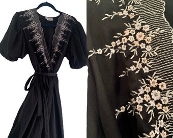 SALE - Dior Lingerie Black Embroidered Robe