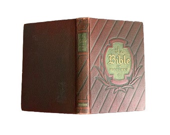 Leather Bound Hardcover Bible in Pictures // Religious Vintage Greystone Press First Edition 1952