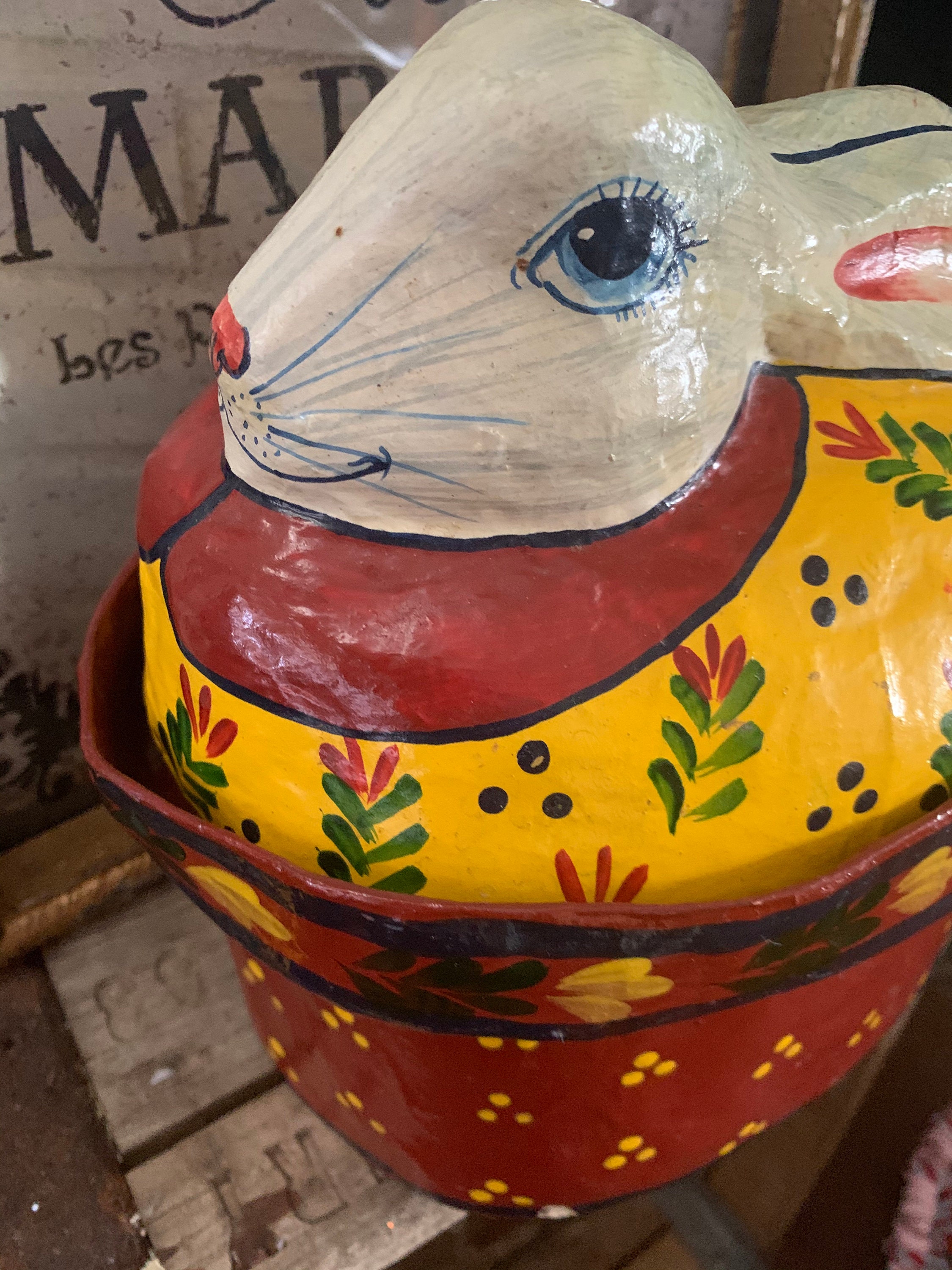 Folk Art Rabbit Storage Box Decor Shafford L'orient Strata Group RARE ...