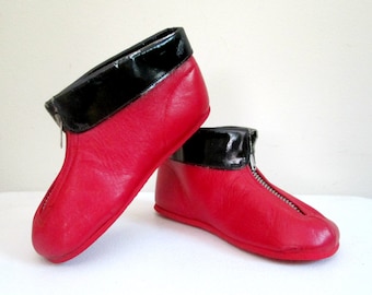 1950s Red Leather Booties Mrs. Day&#39;s Ideal Shoes Unisex Size 7 New Vintage