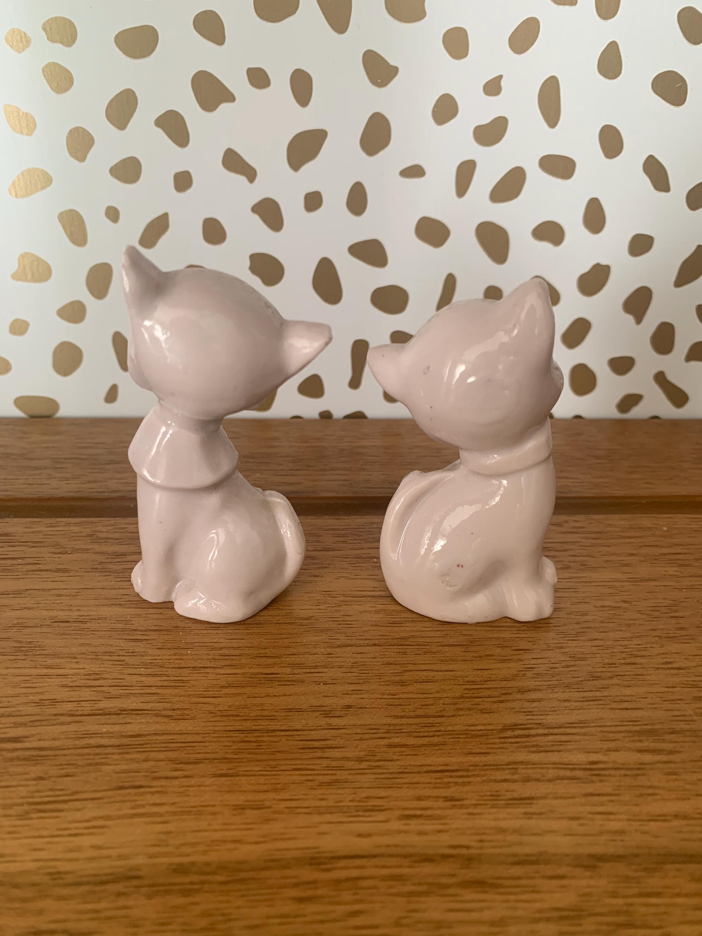 Pink Kitty Cat Statue Pair Made in Japan Collectible Knick Knacks