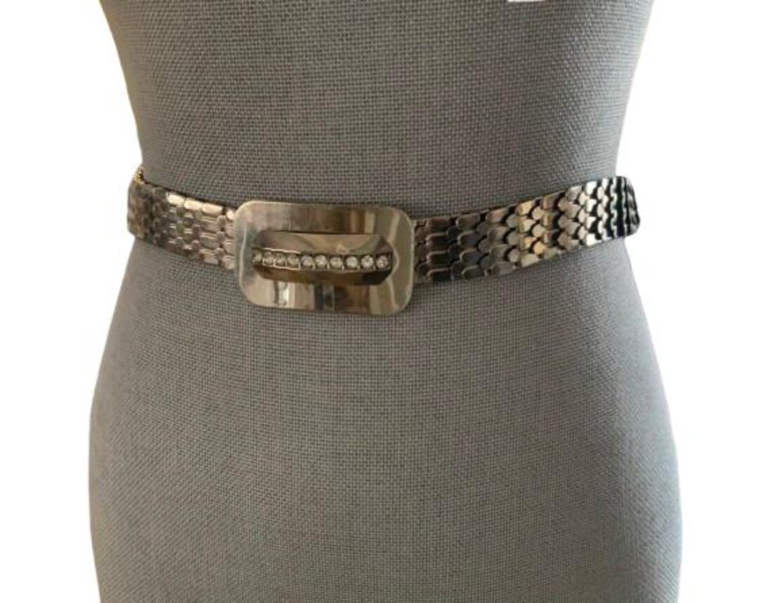 Silver Fish Scale Stretch Belt Rhinestone Buckle - Etsy New  display picture 2