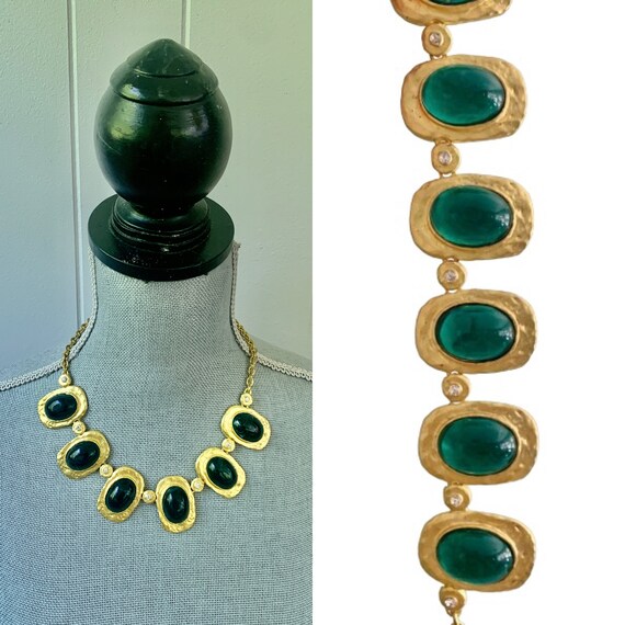 Kenneth J Lane Hammered Gold Emerald Necklace - image 2