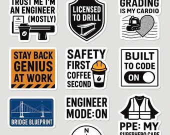 20 veiligheidshelmstickers civiele techniek en constructie – voor ingenieurs, landmeters en bouwers