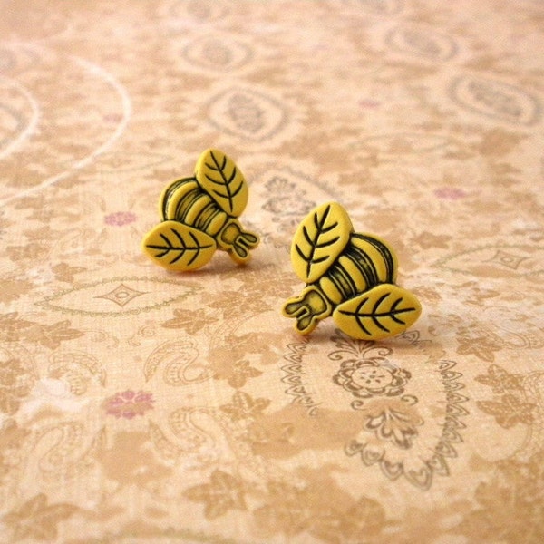 Yellow Bee Earrings, Bee Post Earrings, Bee Stub, Garden Jewelry
