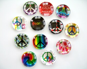 Mix Peace Signs Glass Magnet, Peace Fridge Glass Magnet, Round Magnet