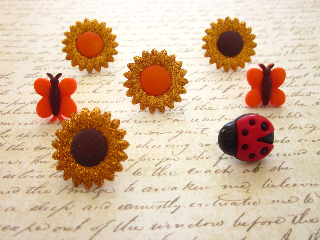 Sunflower Bugs Fall Thumbtack Fall Flowers Push Pin Fall Etsy