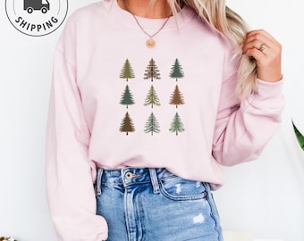 Minimal Pine Tree Grid Sweatshirt | Cozy Christmas Gift