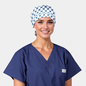 Blue Willow Lattice - Pixie Nurse Scrub Caps