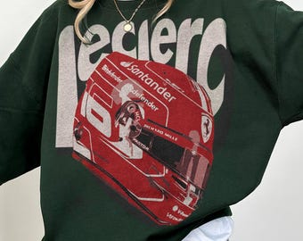 Charles Leclerc F1 Sweatshirt, Retro Ferrari Leclerc Rundhalsausschnitt, Vintage Leclerc Helm Grafik-Shirt, Leclerc Fan Bekleidung Geschenk