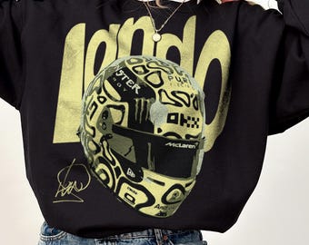 Lando Norris Sweatshirt, Retro McLaren F1 Rundhalsausschnitt, Vintage Lando Helm Grafik-Shirt, Norris Racing Fanbekleidung