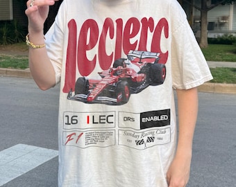 Camiseta vintage de Charles Leclerc, camiseta gráfica retro de Ferrari de Fórmula 1, camiseta de Leclerc para aficionados de la F1, artículos de Ferrari para aficionados de la F1