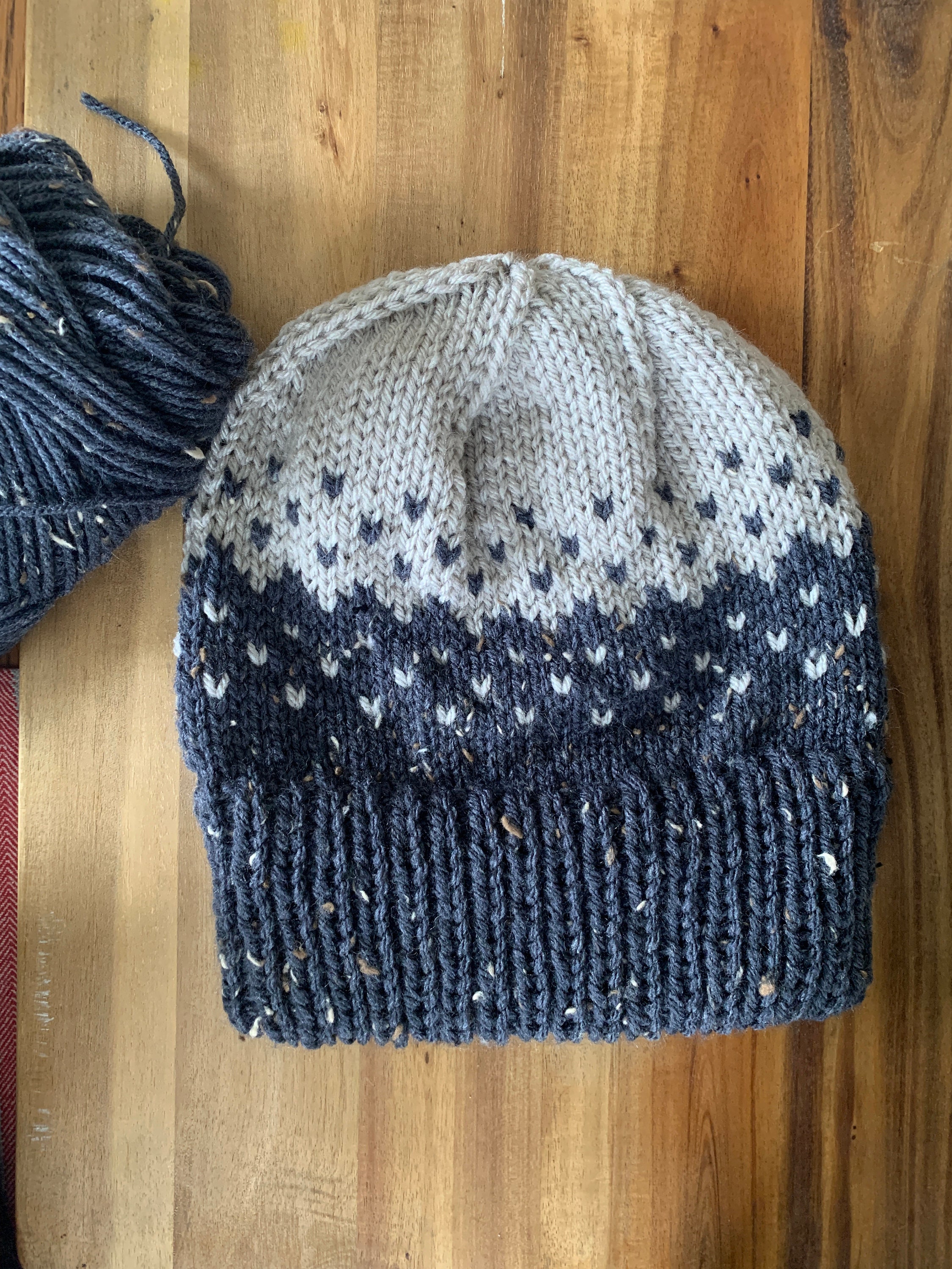 Knit Black and Gray Winter Beanie | Snowy Knit Hat - Etsy display picture 1