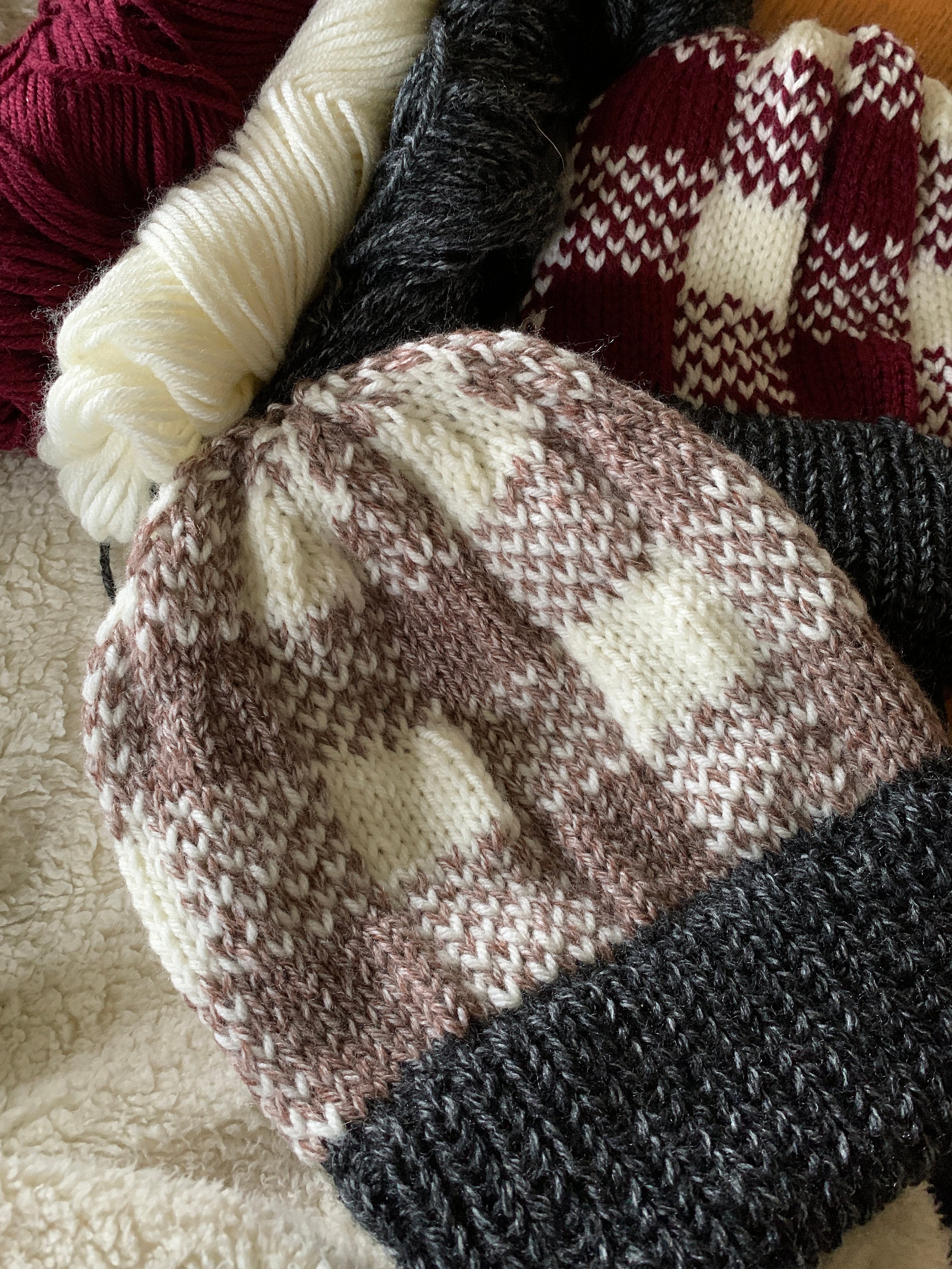 Handmade Buffalo Plaid Knit Beanie: Double Brim Wool Blend  display picture 3