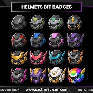 Sci-Fi-hjälm Twitch-abonnemangsmärken, Mecha Armor Bit-märken, Cyberpunk Stream-lojalitetsmärken för Twitch, Discord - Omedelbar digital nedladdning