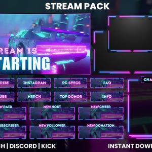Neon purple Car Themed Stream Pack | Car Overlays | OBS Pack | Animated Screens | Webcam Overlay | Twitch Screen Overlay | Racing Alerts |
