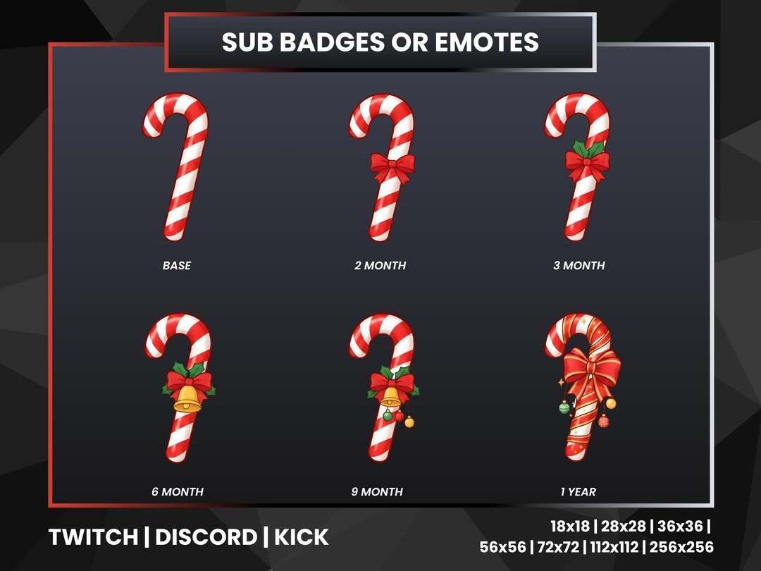 Candy Cane Twitch Sub Badges | Holiday Streamer Emotes | Christmas ...