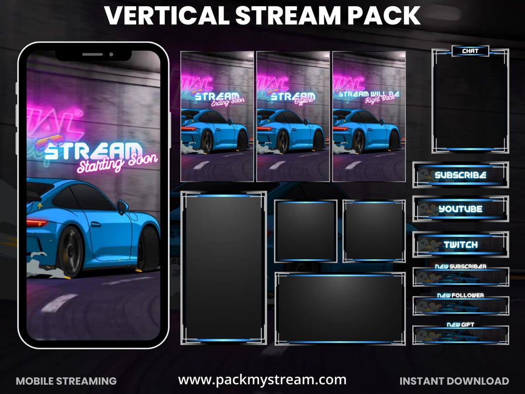 Blue Racing Car Twitch Stream Pack | Animated Overlays and Panels - Etsy
