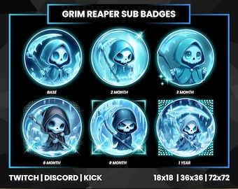 Ice Blue Sensenmann Twitch Sub Badges | Sense Schädel | Kickabzeichen