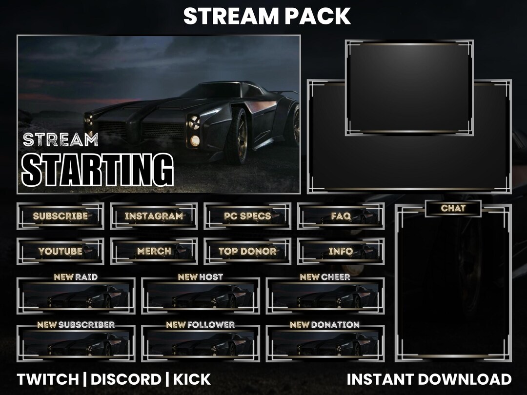 Black Car Stream Pack | Neon Sunset Twitch Overlay, Animated Screens - Etsy