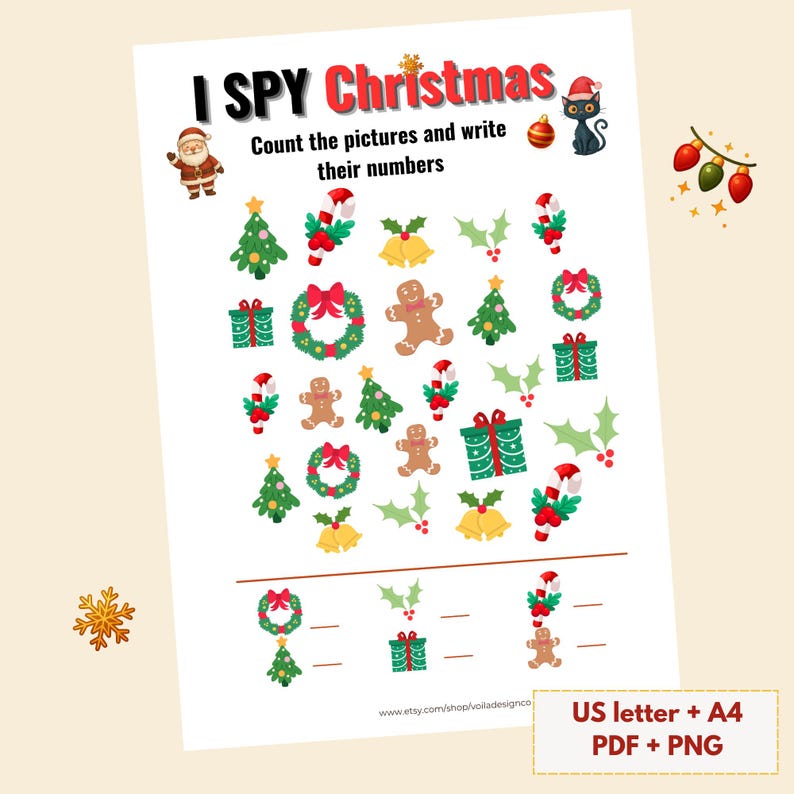 2 I Spy Christmas Game Printable for Kids + 1 Bonus Coloring Page ...
