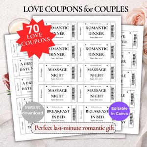 Love Coupons Printable for Couples | Canva Editable Black & White Romantic Coupon Book | Minimalist Adult Gift PDF