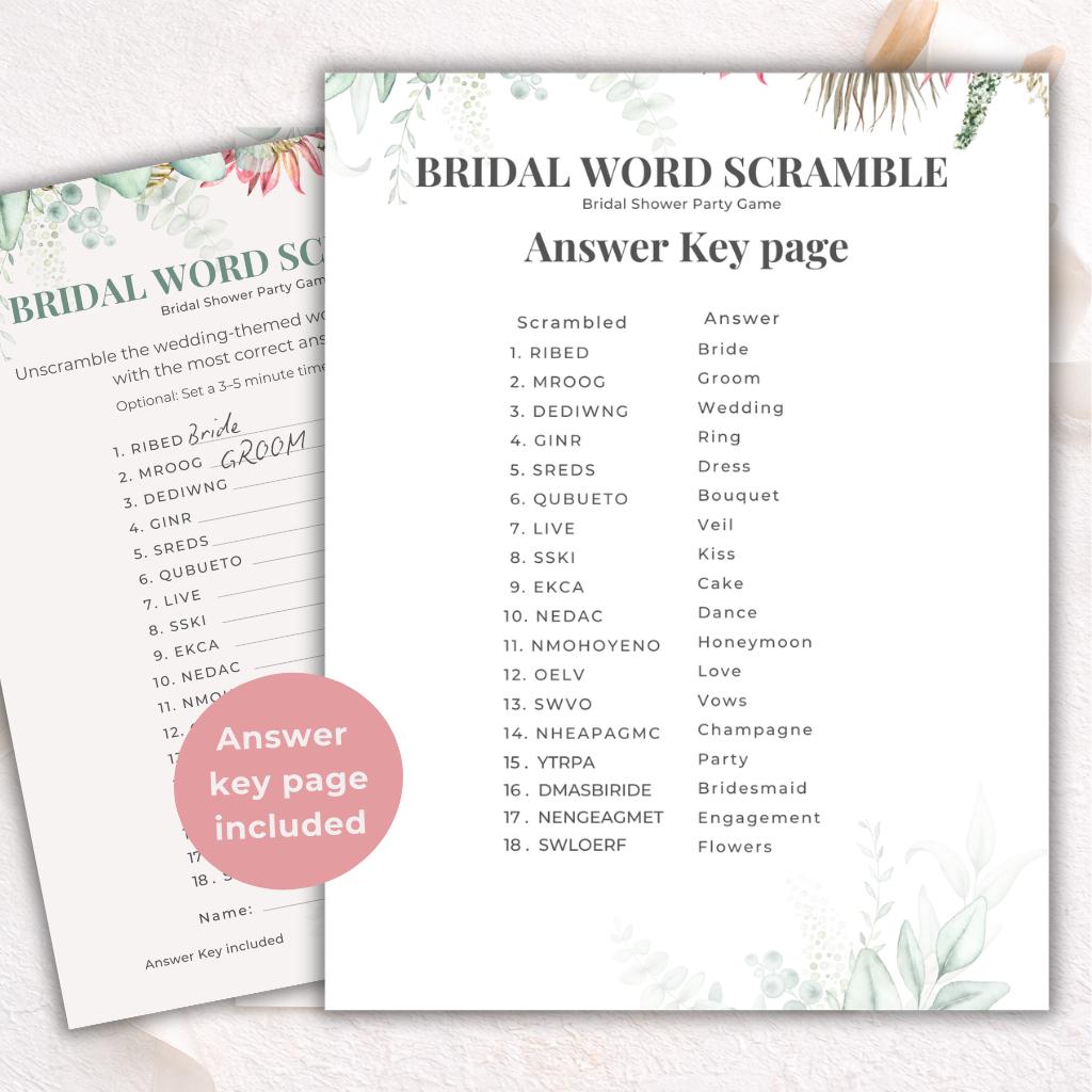 Bridal Word Scramble Game – Printable Bridal Shower Game – Wedding ...