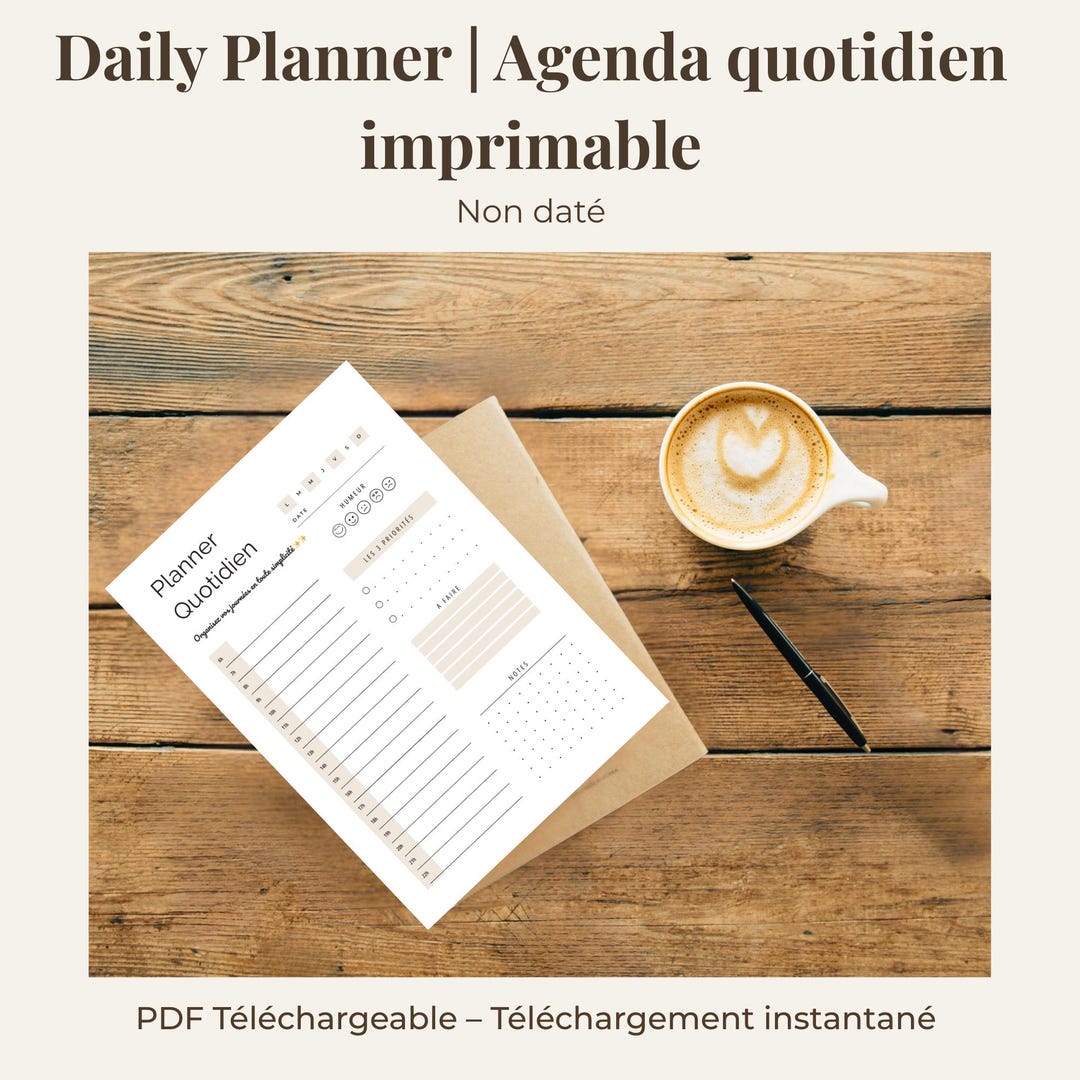 Undated Printable Daily Planner | Minimalist French Pastel Beige Daily ...