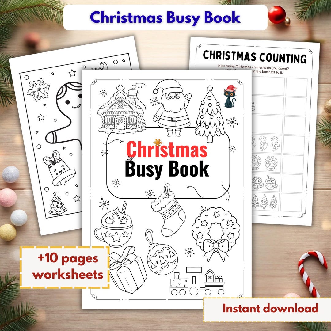 Christmas Busy Book Printable for Kids, 11 Pages Coloring & Learning ...