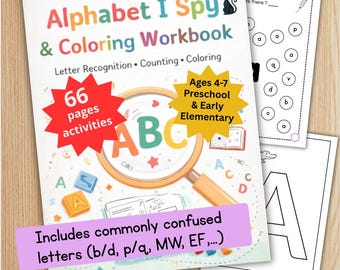 Alphabet Worksheet for Kids 66-page Alphabet Workbook Letter Recognition, Counting & Animal Coloring | Alphabet Printable Activities PDF