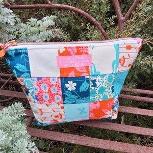Handcrafted Ruby Star Society Fabric Pouches: Vibrant Patchwork Organizer (24cm x 17cm x 7cm)