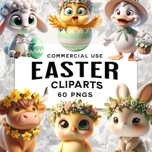 Lot de cliparts de Pâques : graphismes 3D des fêtes (usage commercial, PNG, 300 ppp)