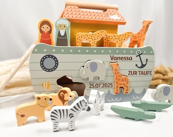 Taufgeschenk Arche Noah personalisiert Holz, mit Name & Datum,  Geschenk Taufe Junge Mädchen, Arche Noah Steckspiel, Holzspielzeug