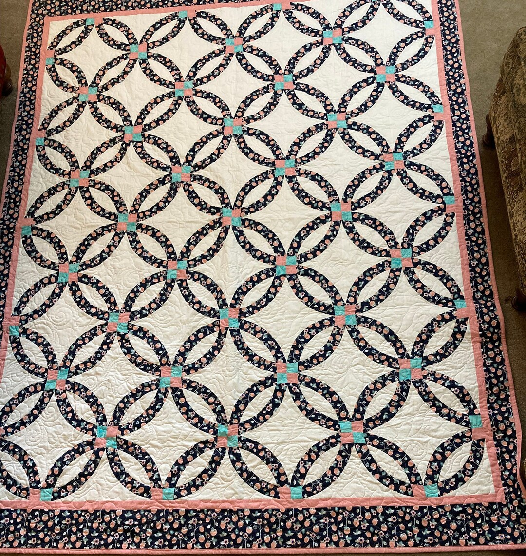 Double Wedding Ring Quilt Twin Size 68x89. Handmade 100 Etsy