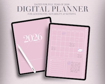 2026 デジタルプランナー：ピンクのミニマリスト iPad Goodnotes Notability プランナー（PDF ダウンロード）