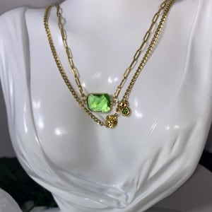 18k gold PVD plated, 316 stainless steel Birthstone and Birth flower pendant Necklace.