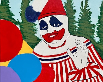 Hello Pogo-replicaschilderij – handgeschilderd eerbetoon aan John Wayne Gacy Prison-kunstwerk – verzamelobject Dark True Crime