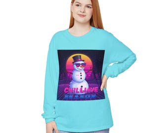 T-shirt à manches longues bonhomme de neige rétro : vêtements de vacances d'hiver unisexes
