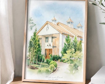 Custom Watercolor Wedding Venue Painting, Wedding Venue Portrait Print, Anniversary Gift, Wedding Gift, Painting from Photo, Couple Gift