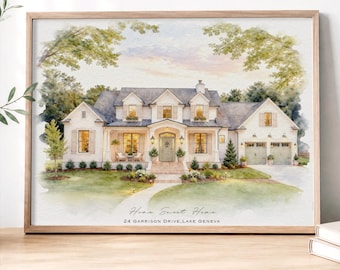 Custom House Painting,Watercolor Home From Photo,Housewarming Gift,Our First Home Sign,Home Sweet Home Sign,First Home Gift, Realtor Gift