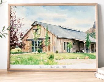 Custom Watercolor Wedding Venue Painting, Wedding Venue Portrait Print, Anniversary Gift, Wedding Gift, Painting from Photo, Couple Gift