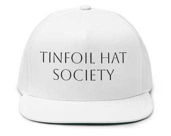 Tin Foil Hat Society Cap, Conspiracy Embroidered Flat Bill Hat, Alien Gift, Funny Headwear, Paranormal, Area 51