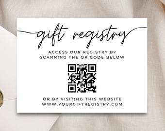Gift Registry Card Template with QR Code – Editable Canva Template, Wedding, Baby Shower, Modern Minimalist Party Invitation Insert, 3 Sizes