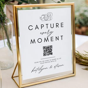 Capture Every Moment QR Code Photo Sharing Sign, Printable & Editable Canva Templates 5×7 8×10 16×20, Wedding QR Code Sign, Instant Download