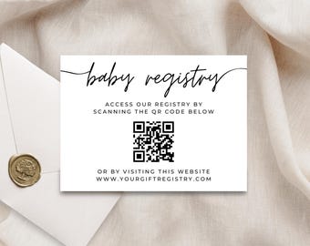 Baby Gift Registry Card Template with QR Code – Editable Canva Template, Baby Shower, Modern Minimalist Party Invitation Insert, 3 Sizes