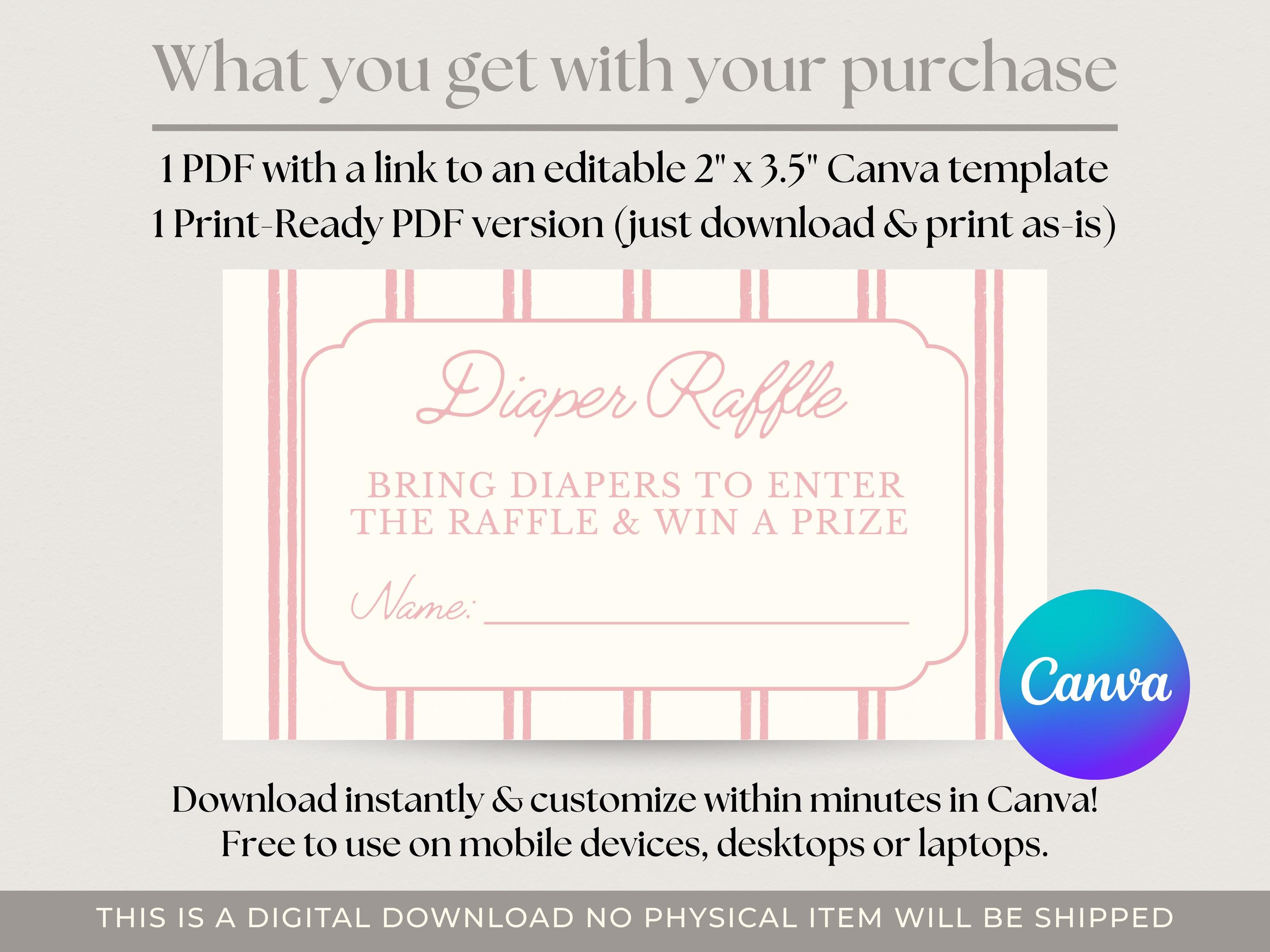 Diaper Raffle Card Example Printable Diaper Raffle Card Template – Editable Canva Template | Girl ...