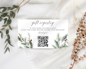 Gift Registry Card Template with QR Code – Editable Canva Template | Wedding, Baby Shower, Woodland or Winter Party Insert