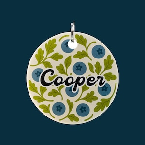 Wild Blueberry Personalized Dog ID Tag, Custom Round Pet Name Tag, Cottage Aesthetic Double‑Sided Dog Tag, Customizable Pet Collar Tag