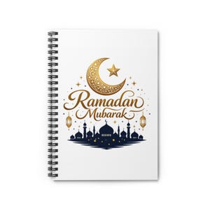 Caderno Ramadan Mubarak, Diário Islâmico, Presente Muçulmano, Planejador de Eid e Ramadan, Caderno Espiral, Papelaria com Tema de Mesquita e Lua Crescente